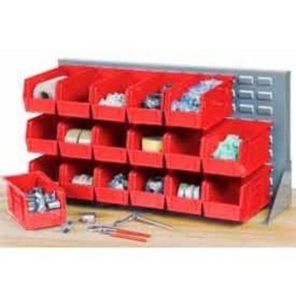 Global Equipment Louvered Bench Rack 36"W x 20"H - 32 of Red Premium Stacking Bins 550152RD